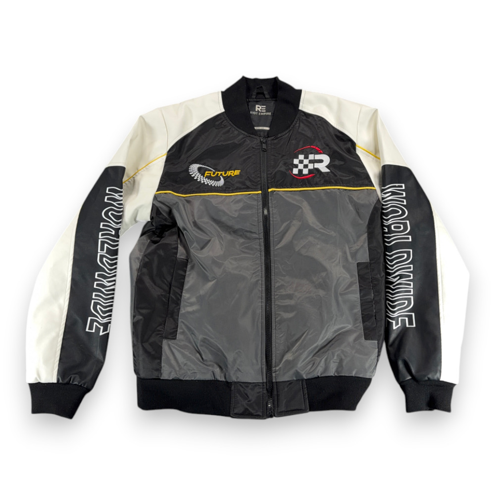 Riot Empire Jacket Adult MEDIUM Black White Gray Bomber Racing Worldwide Speed